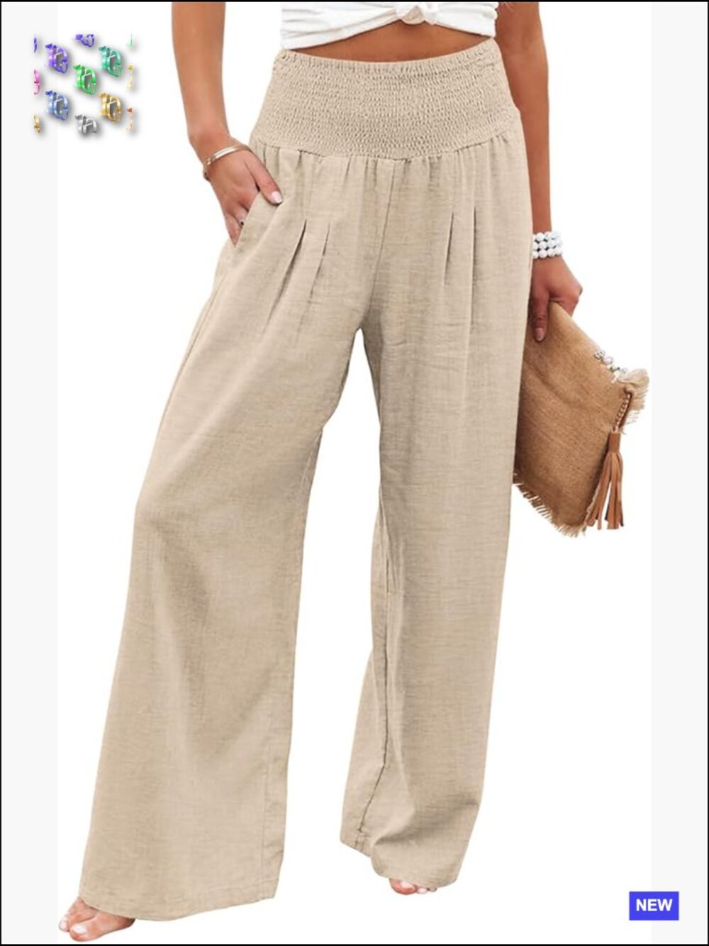 Elastic High Waisted Wide Leg Palazzo Pants with Pockets Casual Lounge